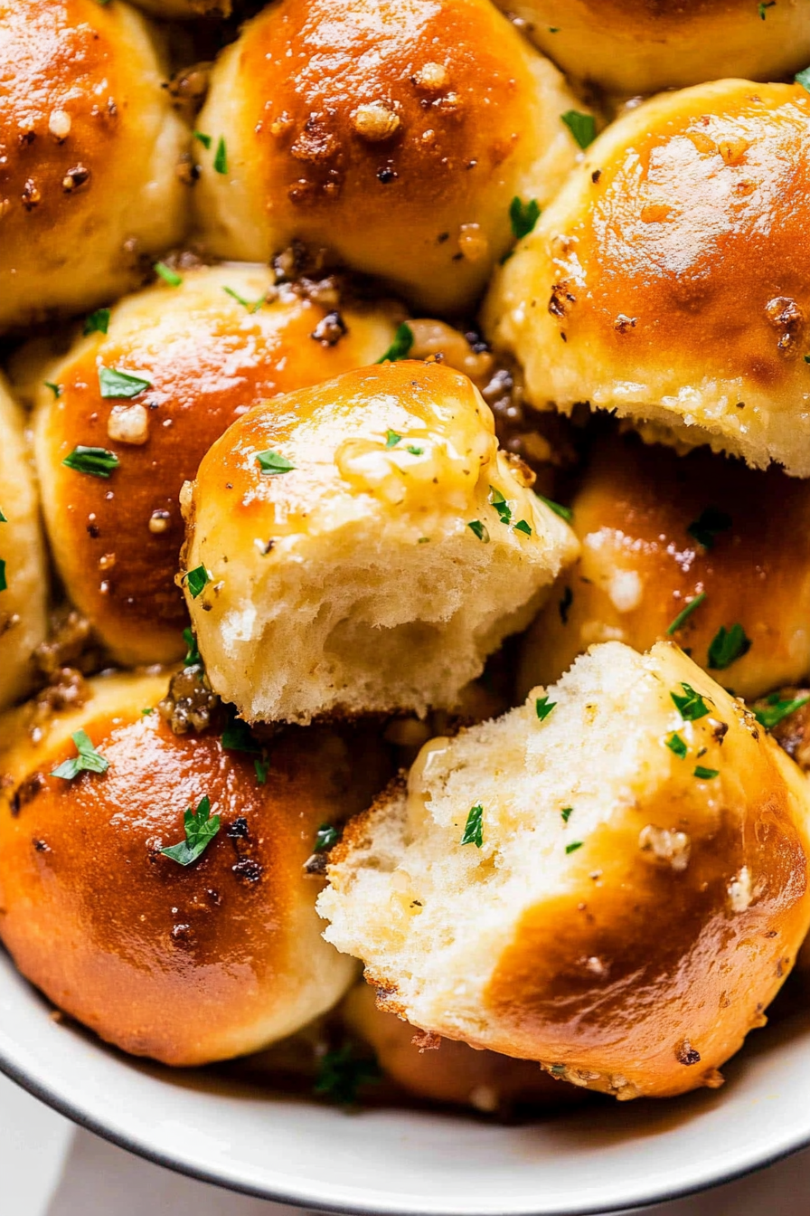 Delicious Garlic Brad Rolls freshly baked on a white plate
