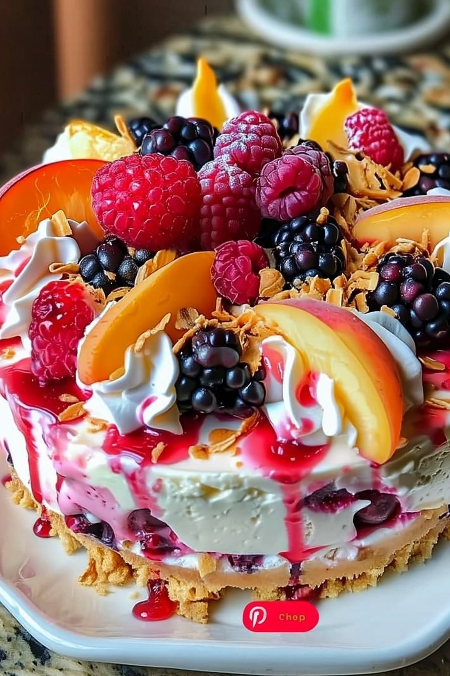 Delicious Summer Berry and Peach Cheesecake