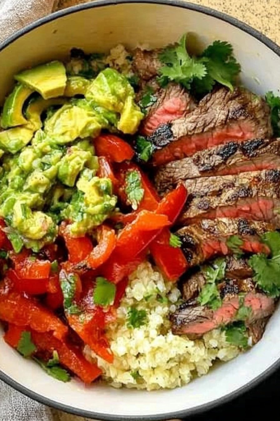 Steak Fajita Bowl &ndash; finished dish (hero)