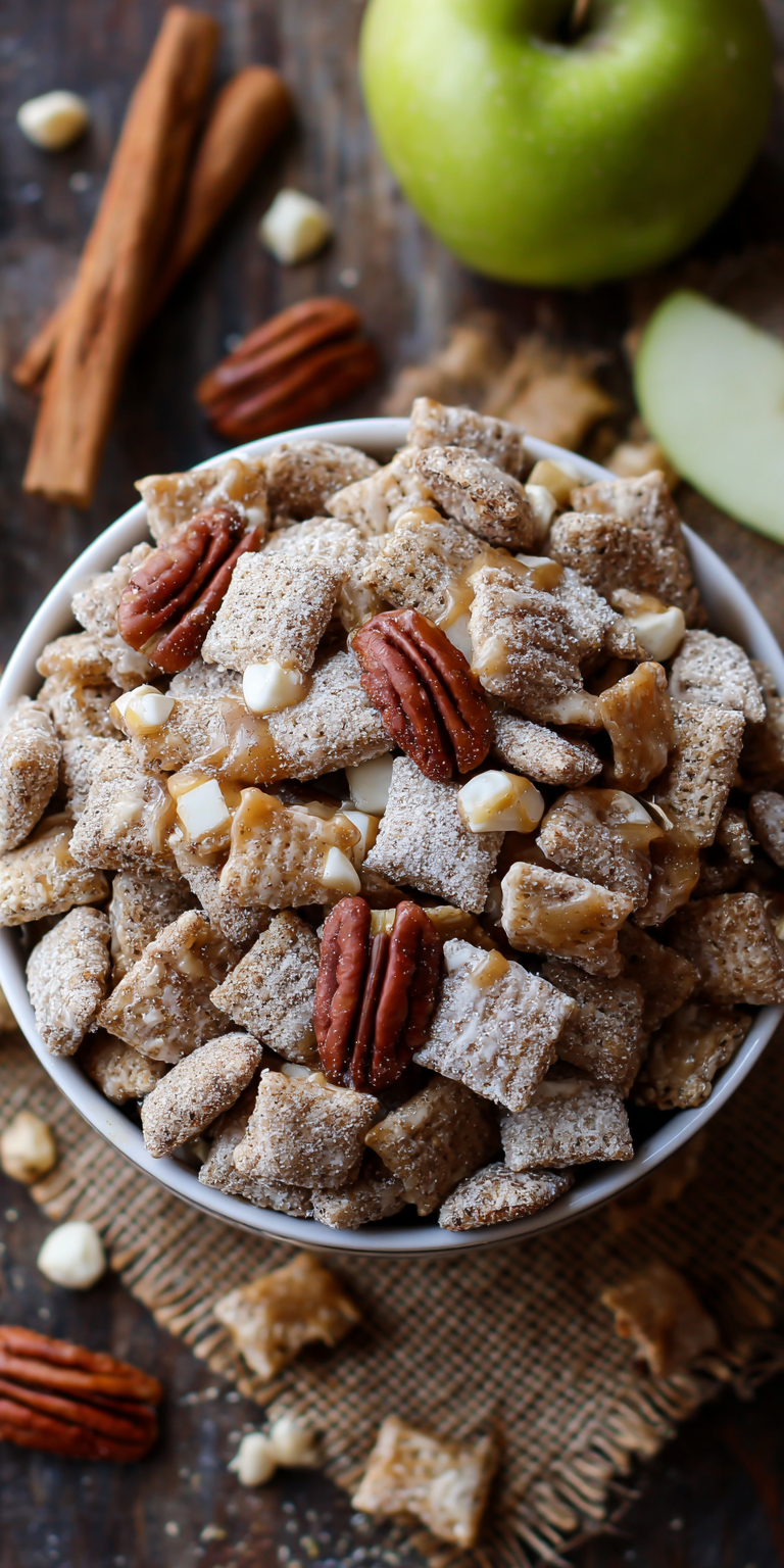 Caramel Apple Puppy Chow served warm with cozy spices