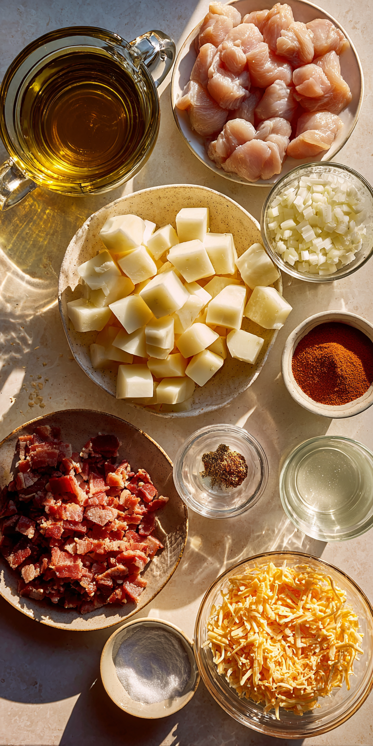 Cheesy Chicken Bacon Potato Soup – Quick Comfort Bowl served warm with cozy spices
