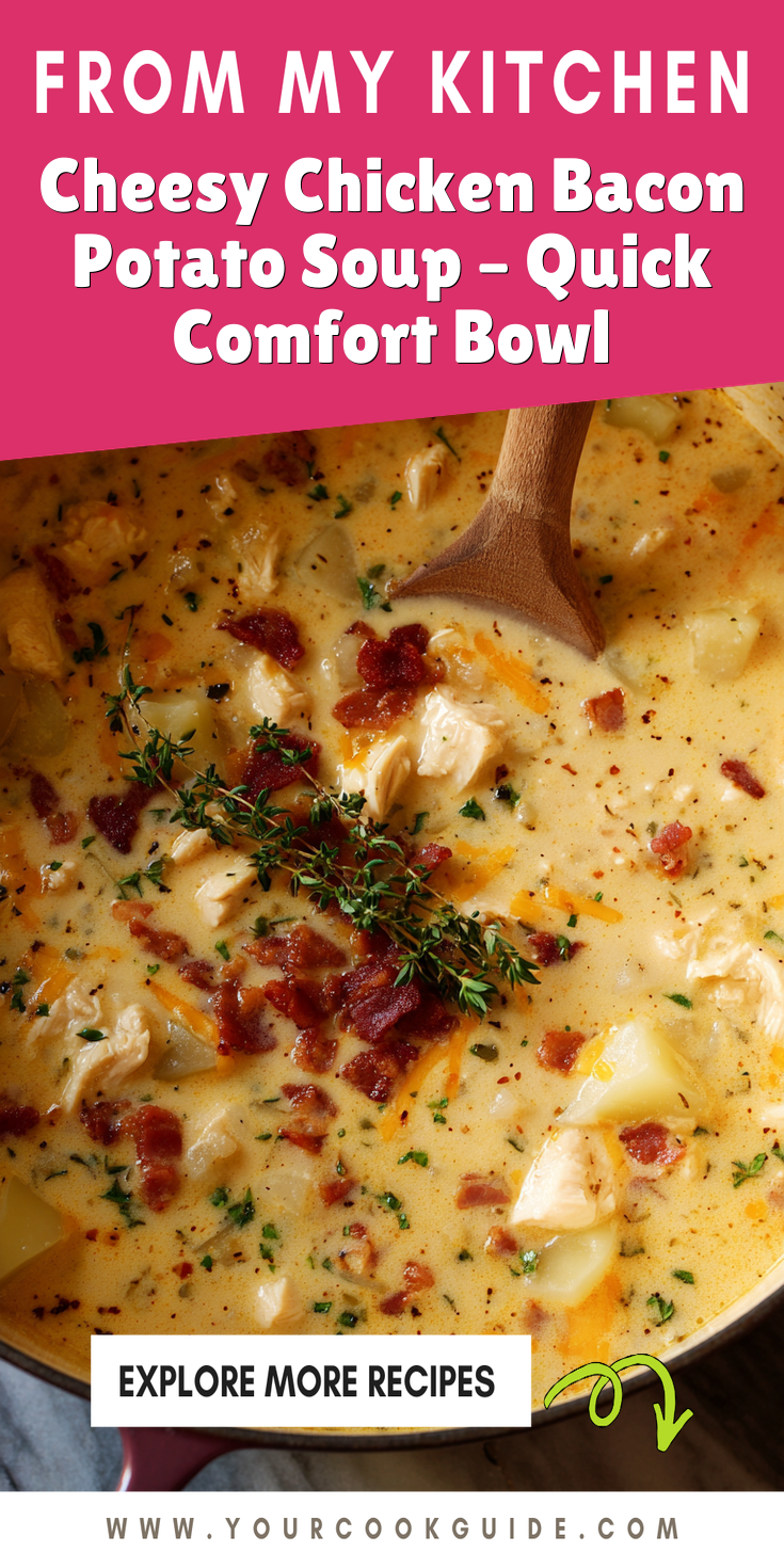 Cheesy Chicken Bacon Potato Soup – Quick Comfort Bowl served warm with cozy spices