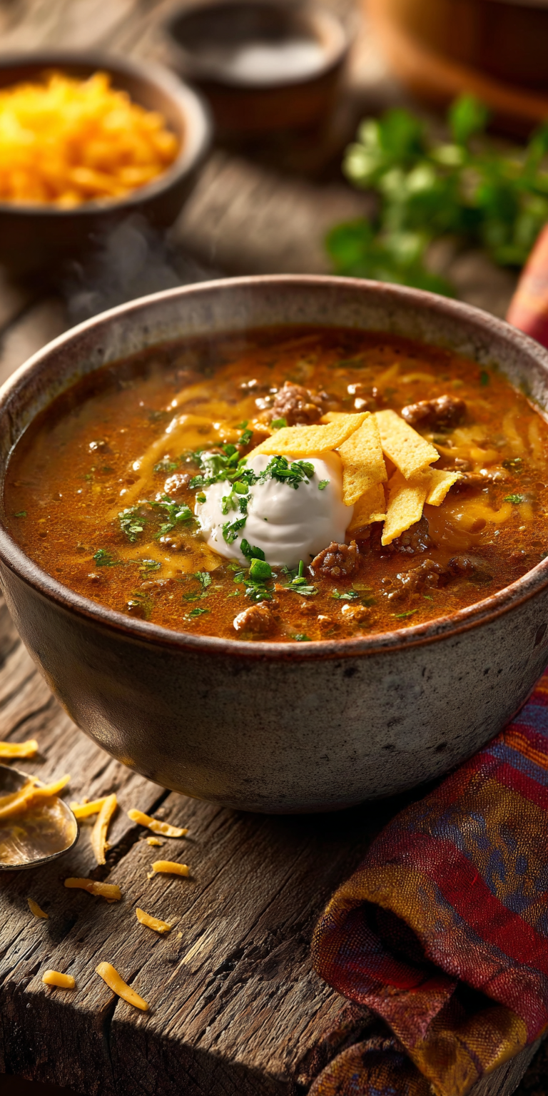 Cheesy Southwest Chicken Taco Soup – Flavorful Weeknight Comfort served warm with cozy spices