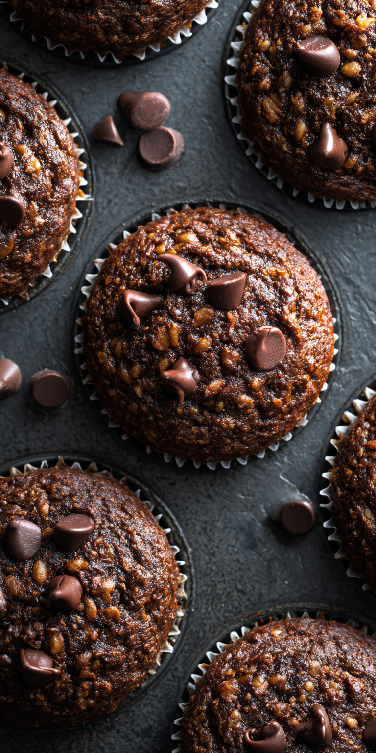 Chocolate Banana Oat Muffins served warm with cozy spices