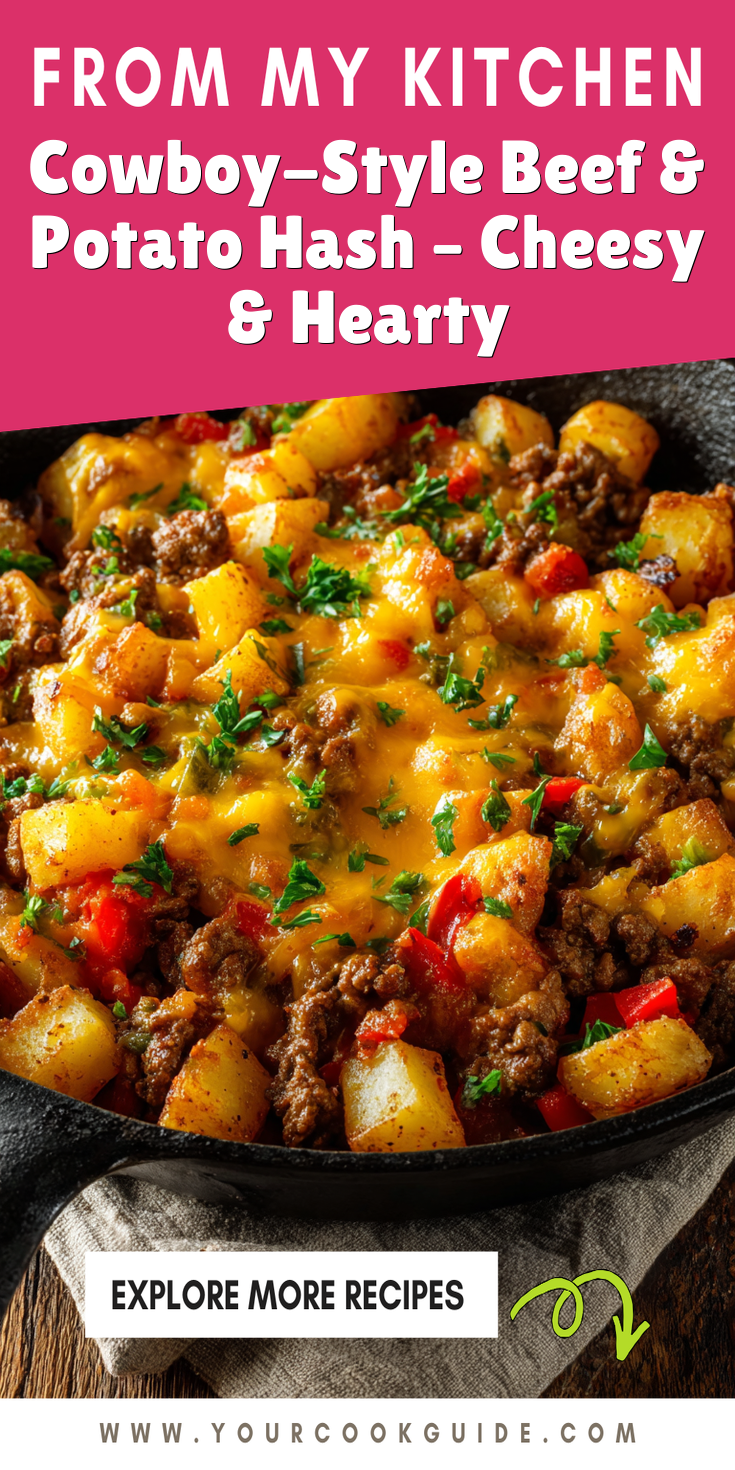 Cowboy-Style Beef & Potato Hash – Cheesy & Hearty served warm with cozy spices