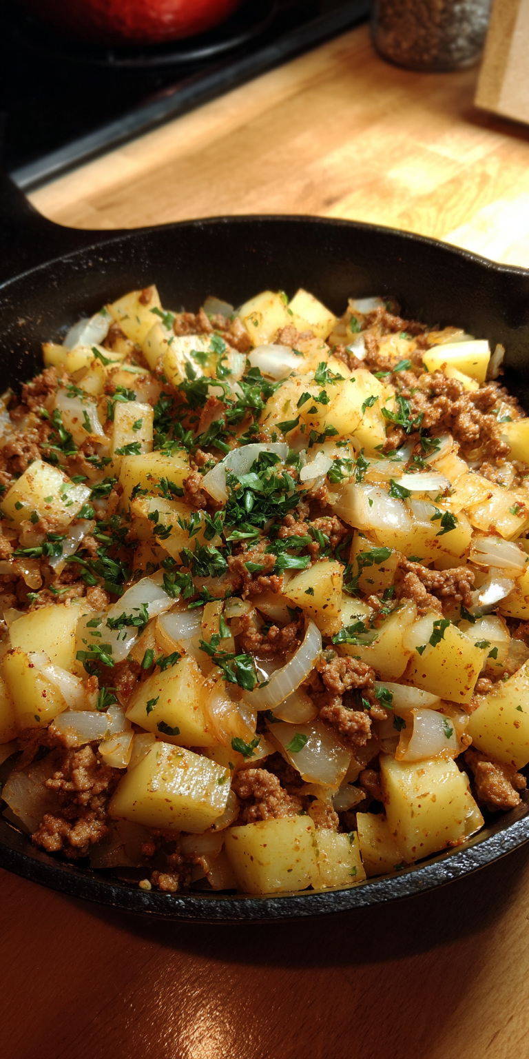 Crispy Tater Tot & Ground Beef Potato Pie served warm with cozy spices
