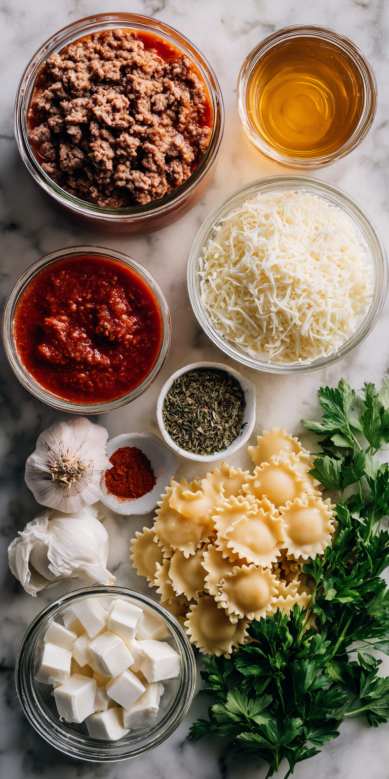 A bowl of Crockpot Lasagna Soup with visible noodles and sausage