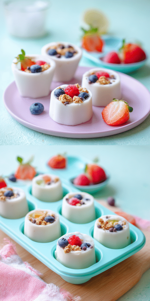 Frozen Yogurt Bites with fresh fruit on a summer day