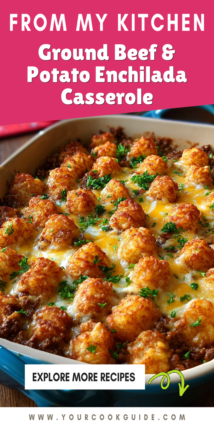 Ground Beef & Potato Enchilada Casserole served warm with cozy spices