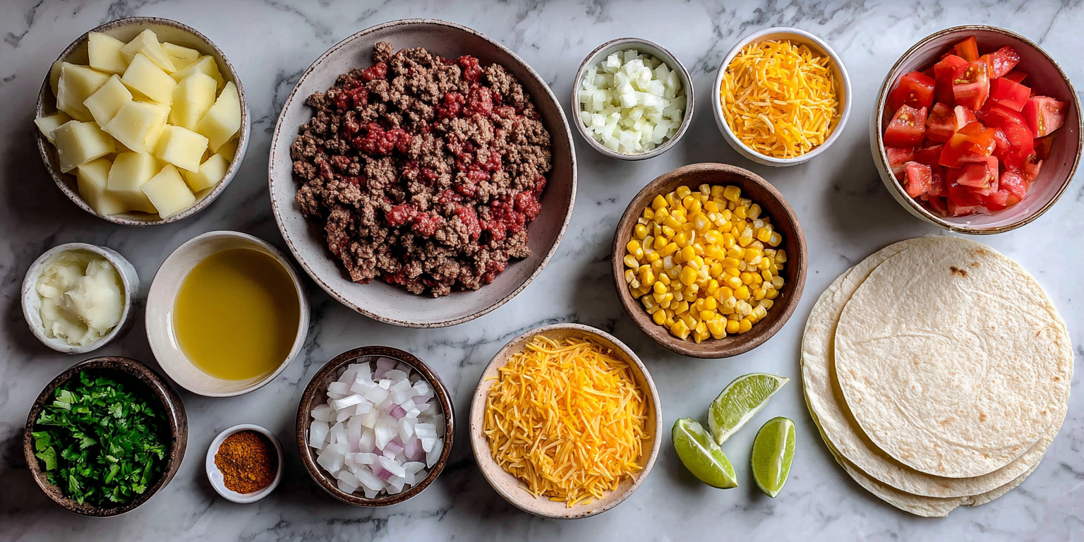 Ground Beef & Potato Taco Skillet served warm with cozy spices