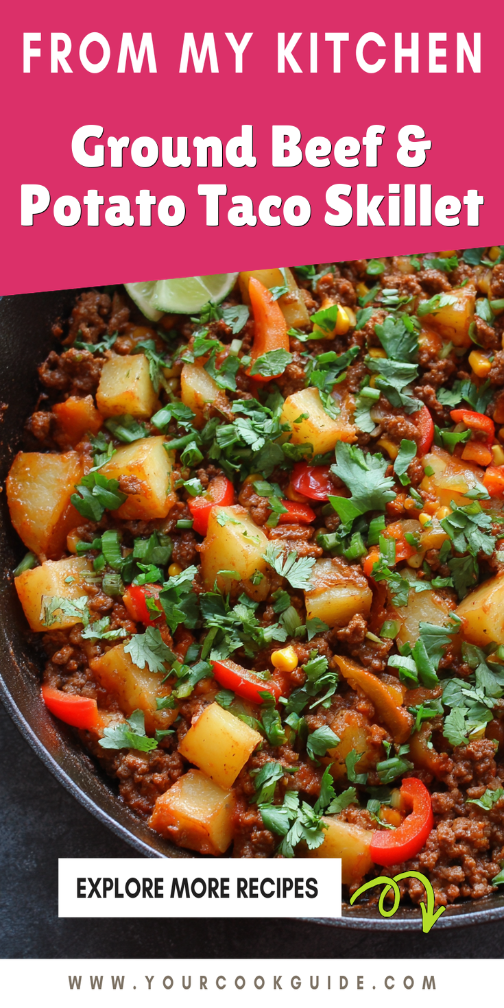 Ground Beef & Potato Taco Skillet served warm with cozy spices