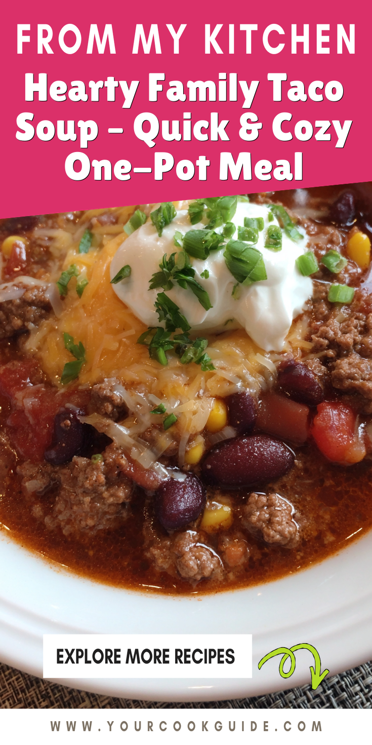 Hearty Family Taco Soup – Quick & Cozy One-Pot Meal served warm with cozy spices