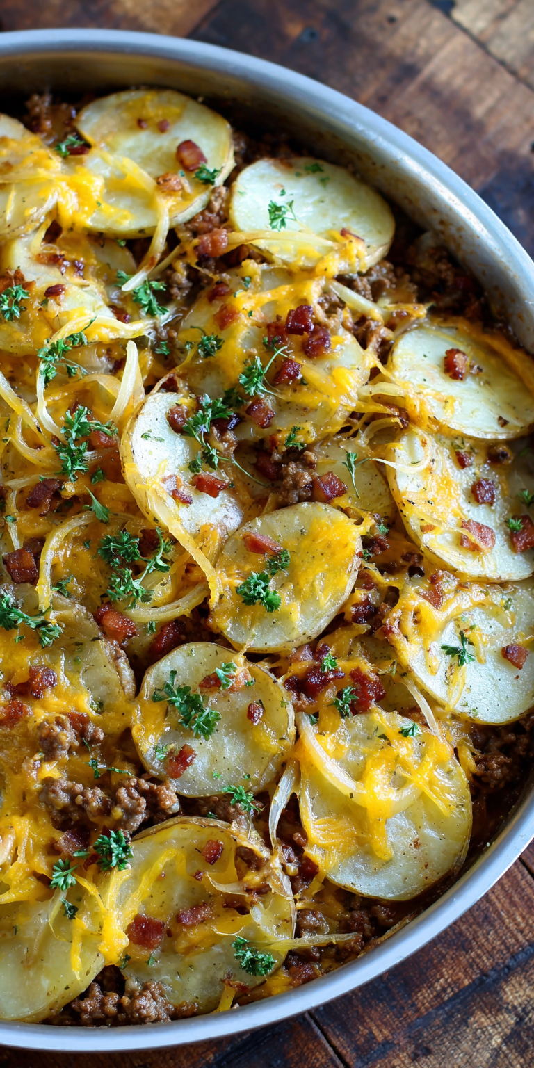 Hobo Casserole Deluxe – Beef & Potato Edition served warm with cozy spices