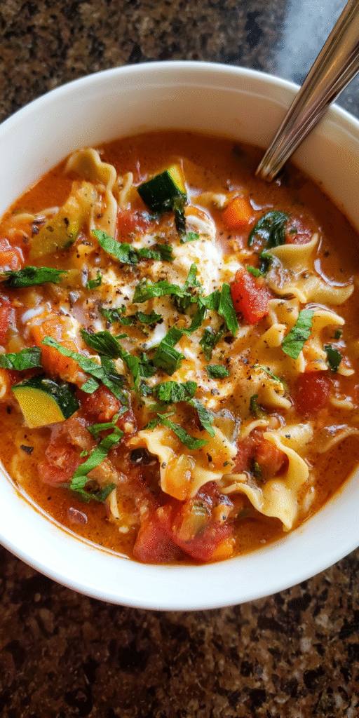 Loaded Veggie Lasagna Soup – Flavor-Packed Goodness served warm with cozy spices