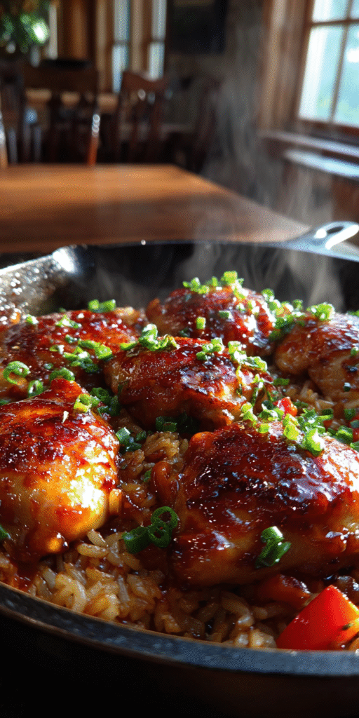 One-Pan Honey BBQ Chicken Rice – Sweet & Sticky Weeknight Magic Recipe