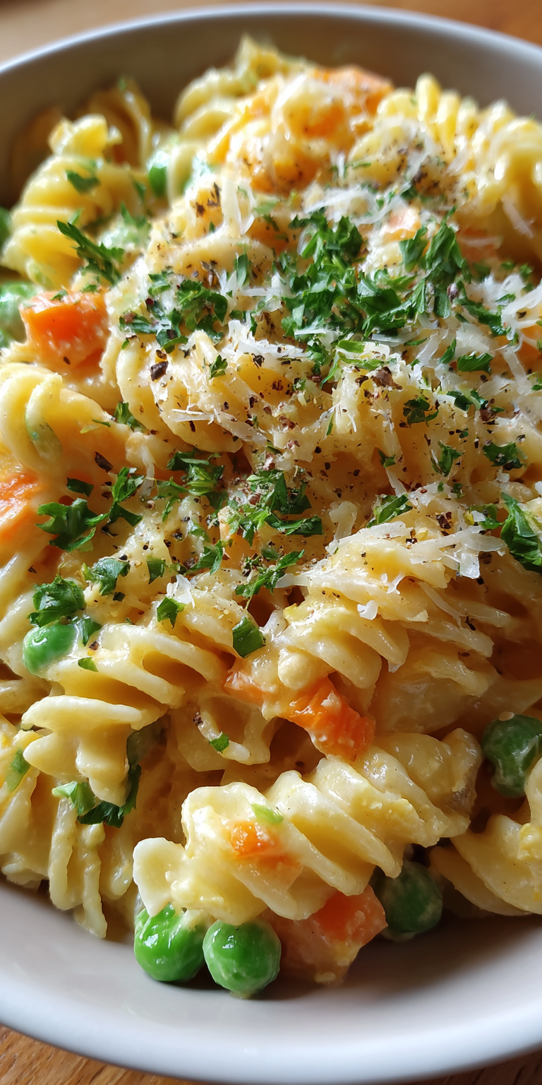 Parmesan Pea Pasta served warm with cozy spices