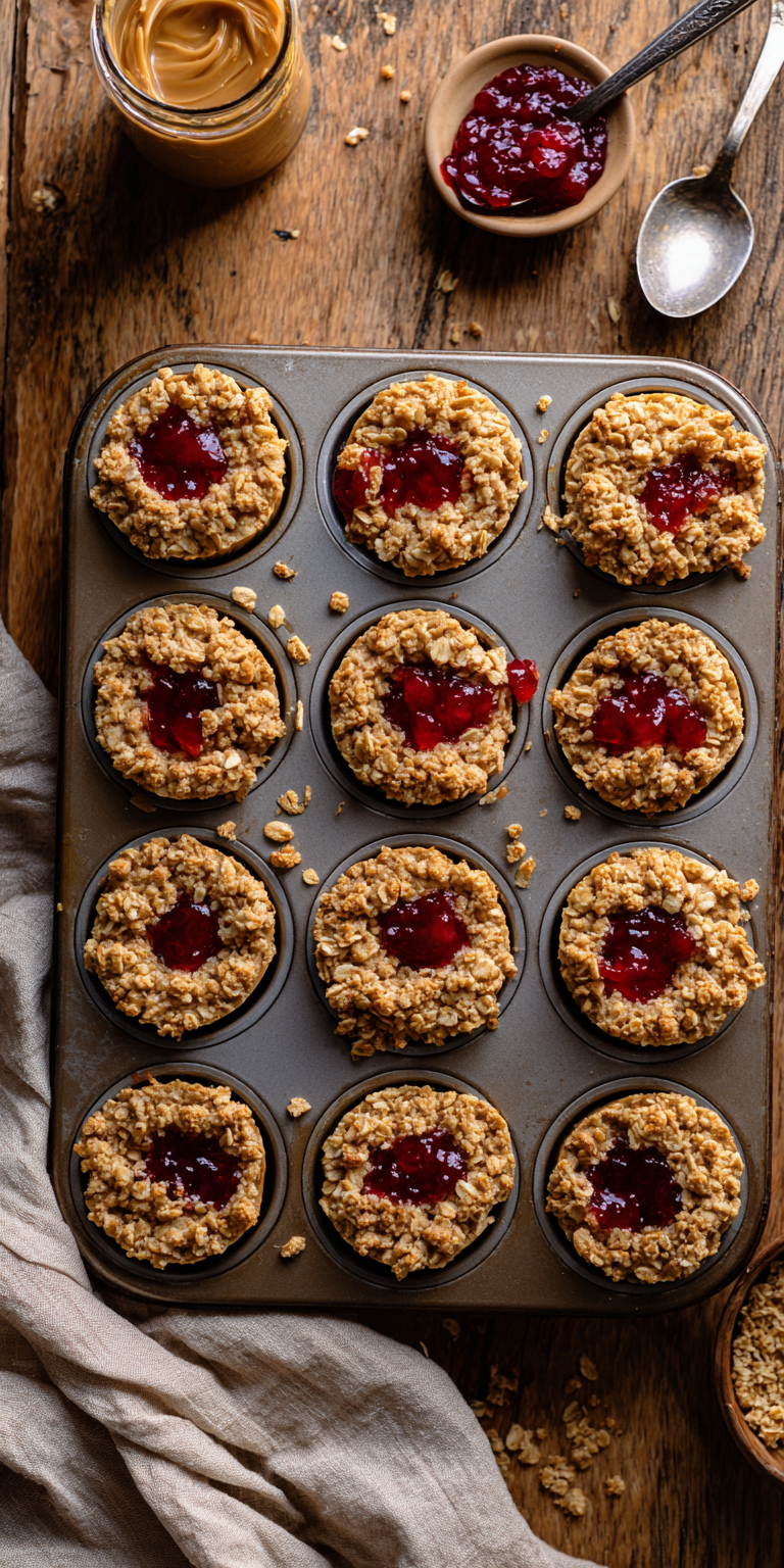Peanut Butter & Jelly Oat Cups for toddlers on a colorful plate