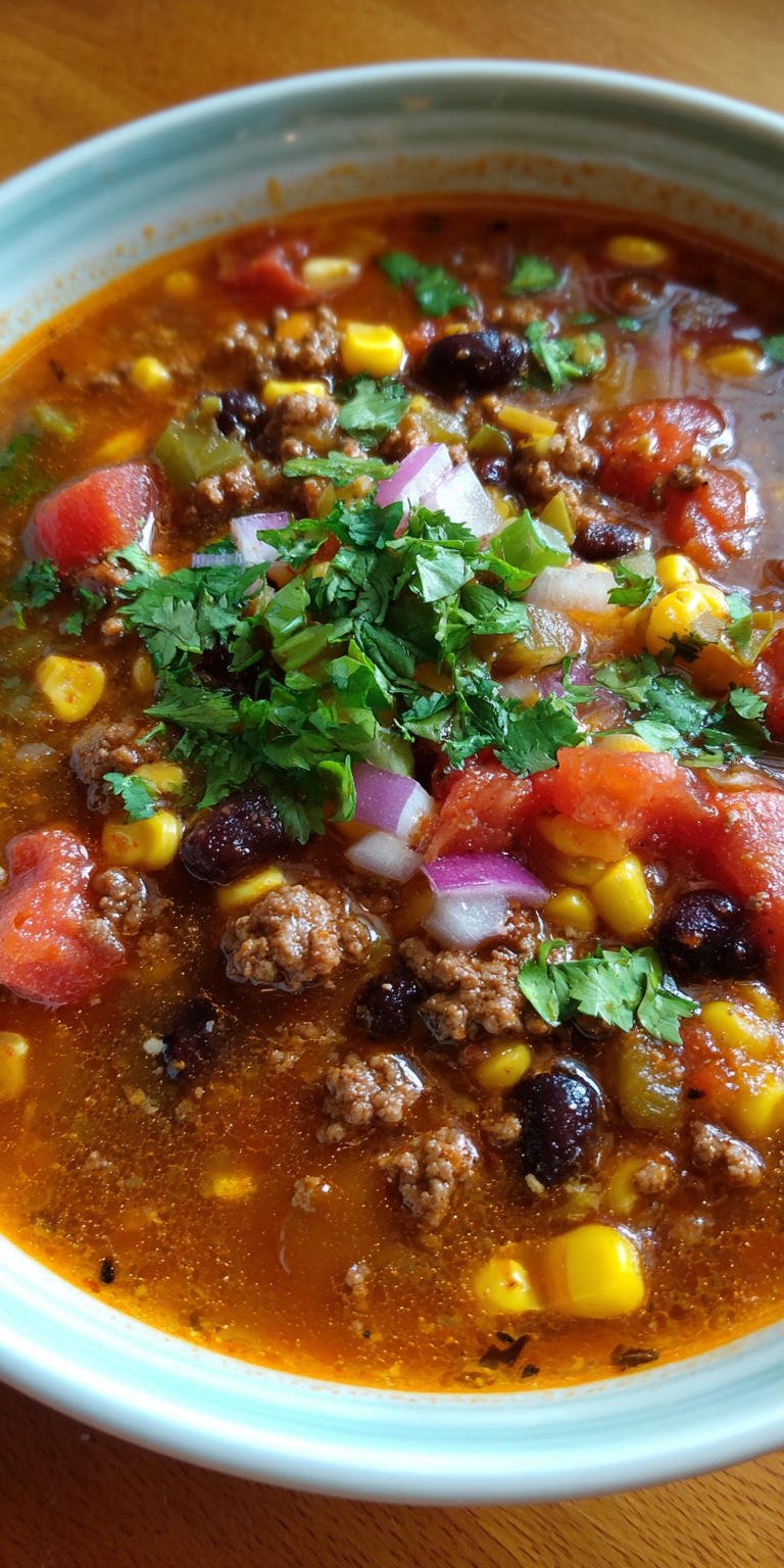 Quick Tex-Mex Beef Taco Soup Recipe