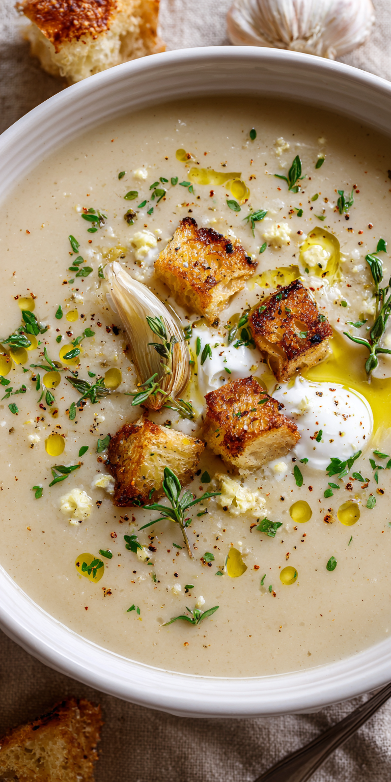 Roasted Garlic Herb Potato Soup – Creamy & Delicious served warm with cozy spices