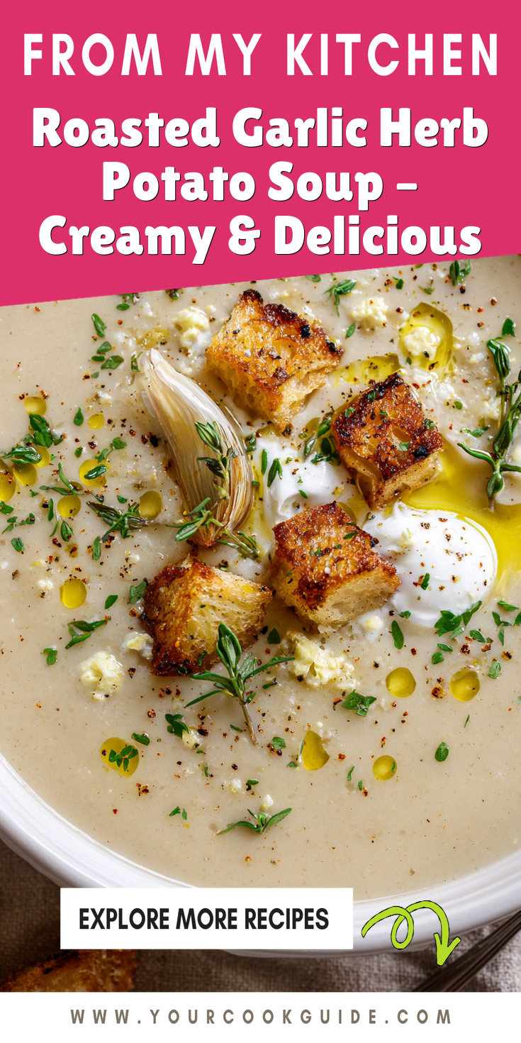 Roasted Garlic Herb Potato Soup – Creamy & Delicious served warm with cozy spices