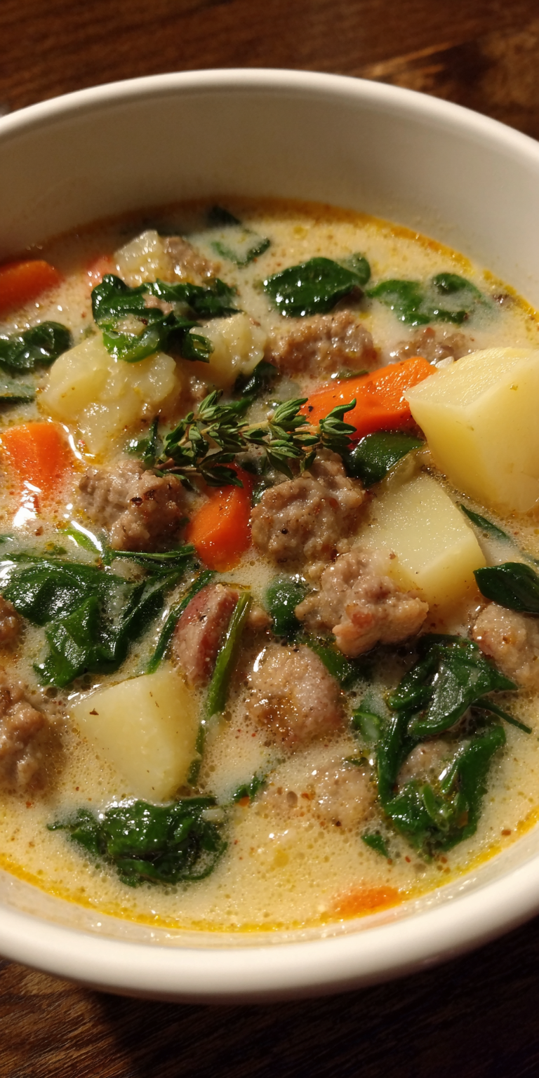 Sausage & Potato Soup served warm with cozy spices