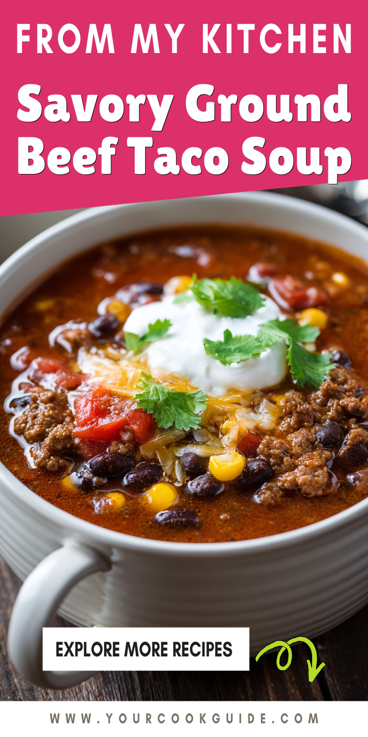 Savory Ground Beef Taco Soup served warm with cozy spices
