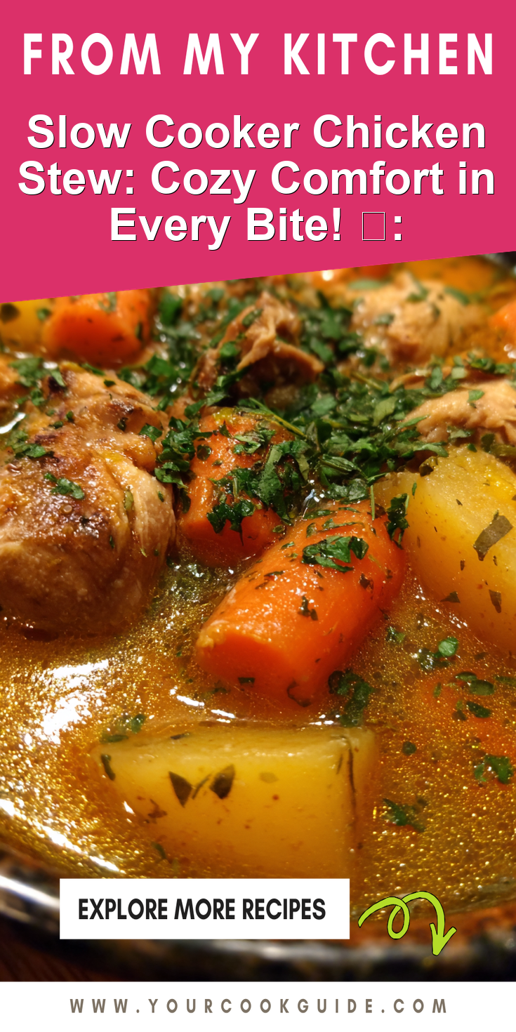 A bowl of slow cooker chicken stew with tender chicken and vibrant vegetables