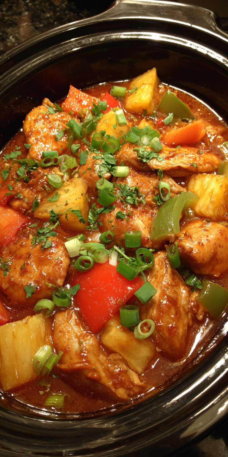 Slow Cooker Pineapple Chicken served warm with cozy spices