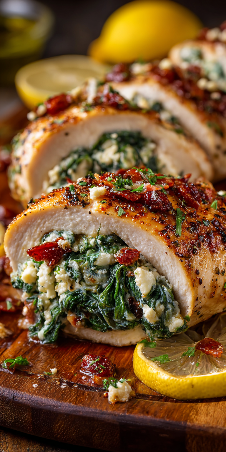 Spinach-Stuffed Chicken Breasts served warm with cozy spices