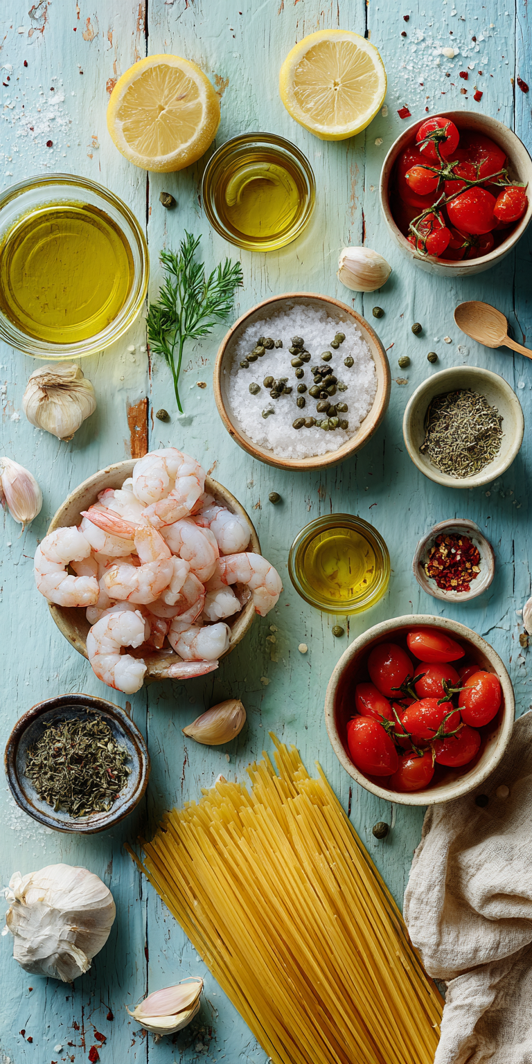 Tangy Tomato & Caper Shrimp Scampi – Mediterranean Style served warm with cozy spices