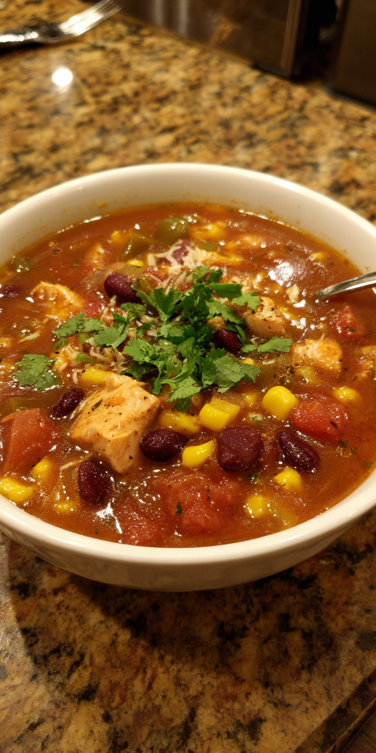 Tex-Mex 7 Can Chicken Taco Soup &ndash; Easy Comfort Food served warm with cozy spices