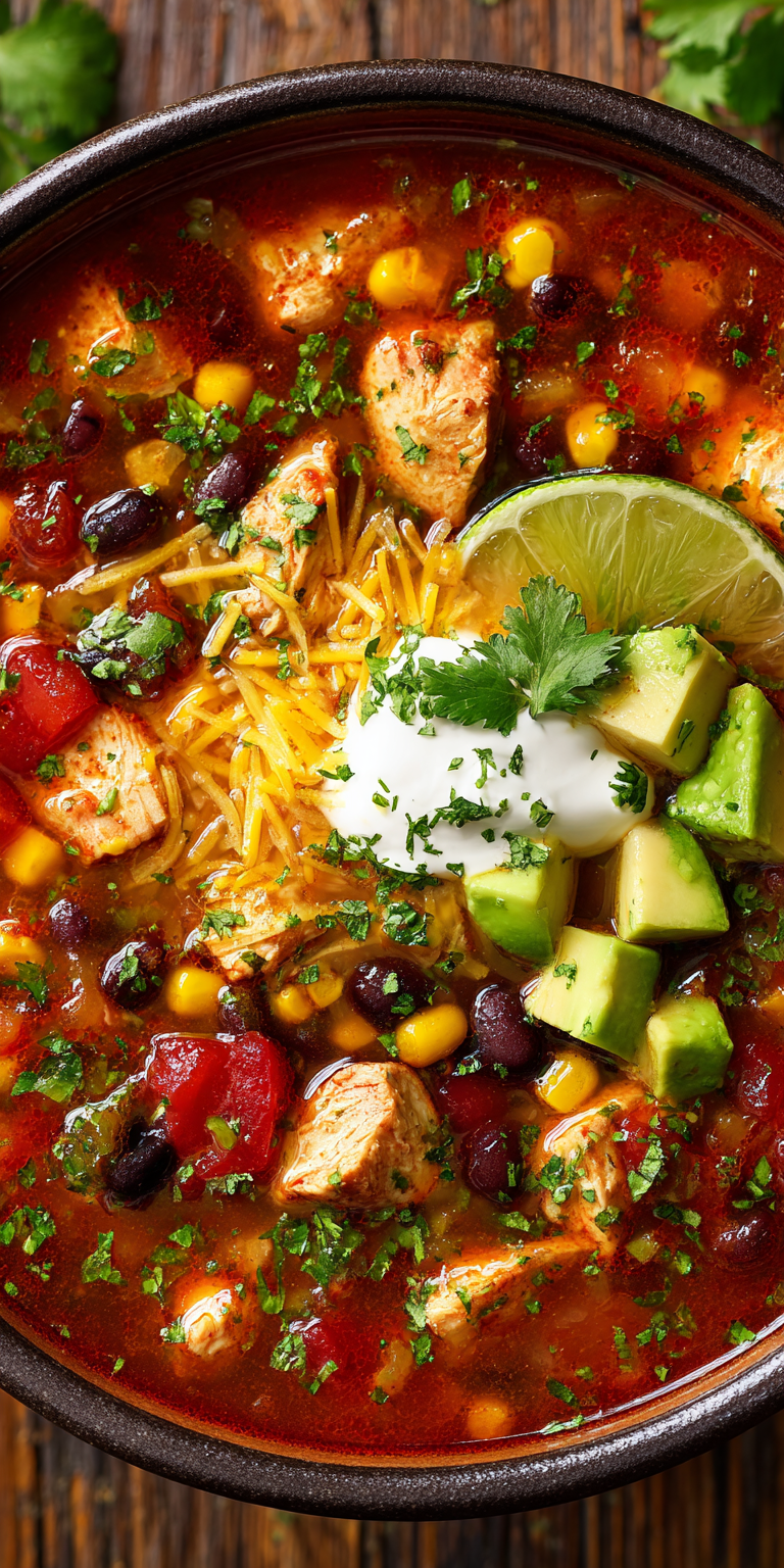 30-Minute Chicken Taco Soup served warm with cozy spices