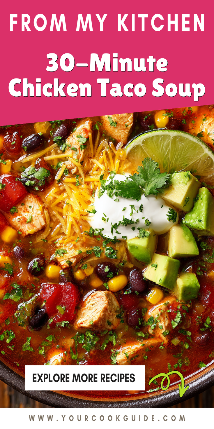 30-Minute Chicken Taco Soup served warm with cozy spices