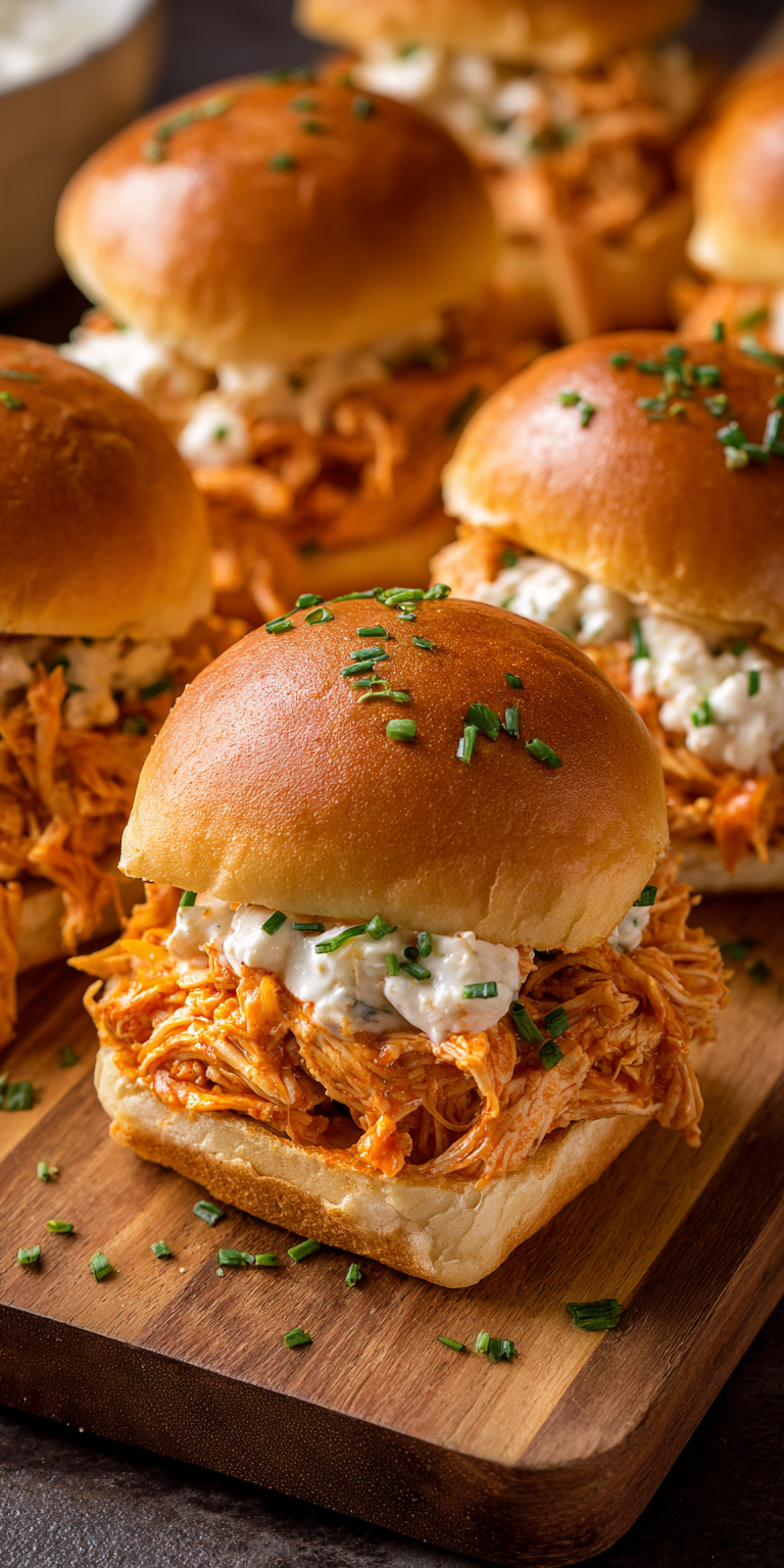 Buffalo Chicken Sliders served warm with cozy spices