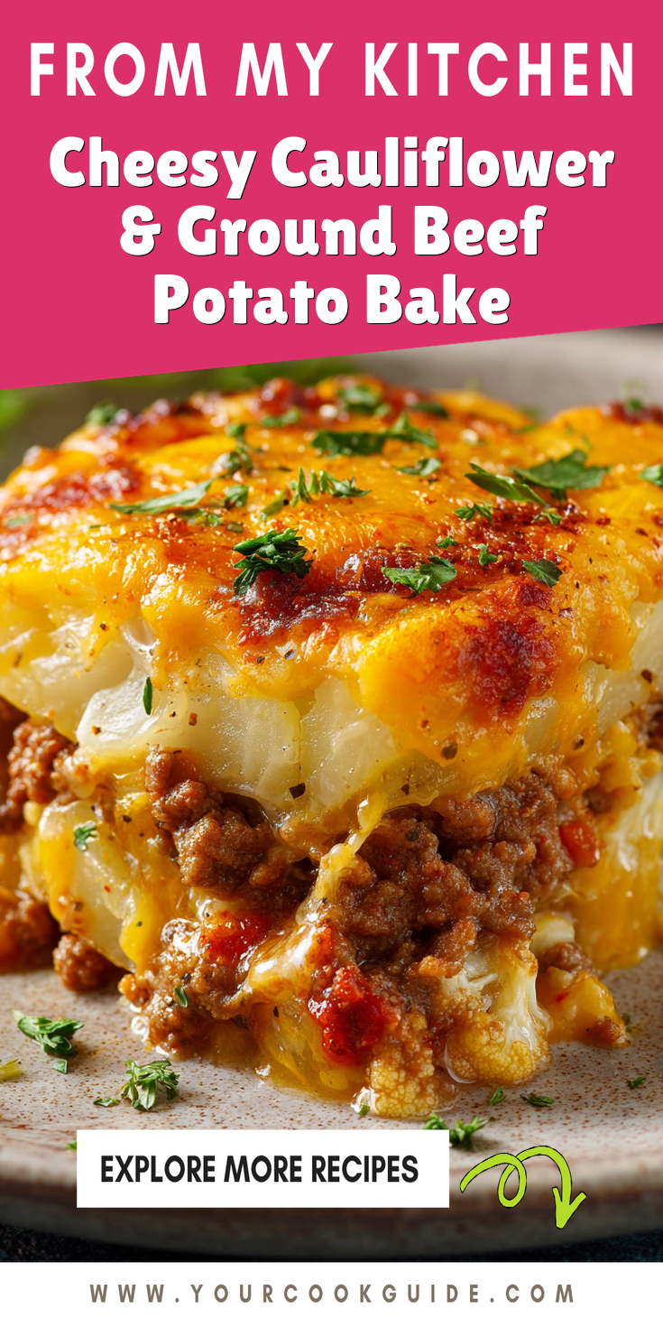 Cheesy Cauliflower & Ground Beef Potato Bake served warm with cozy spices