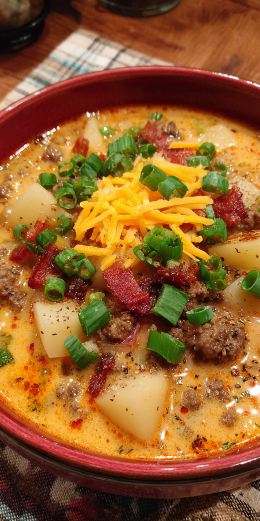 Cheesy Hamburger Potato Soup Recipe