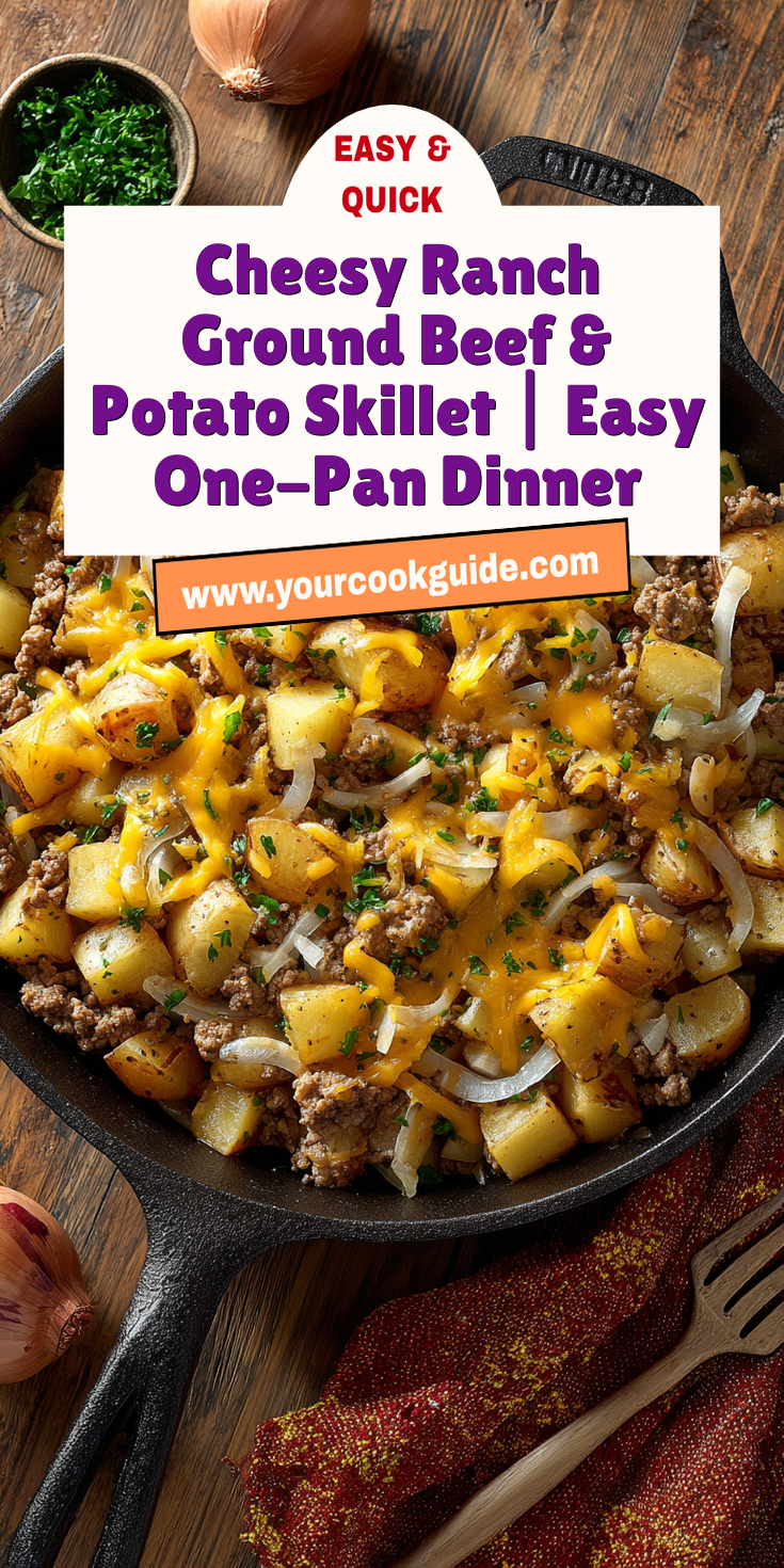 Cheesy Ranch Ground Beef & Potato Skillet | Easy One-Pan Dinner served warm with cozy spices