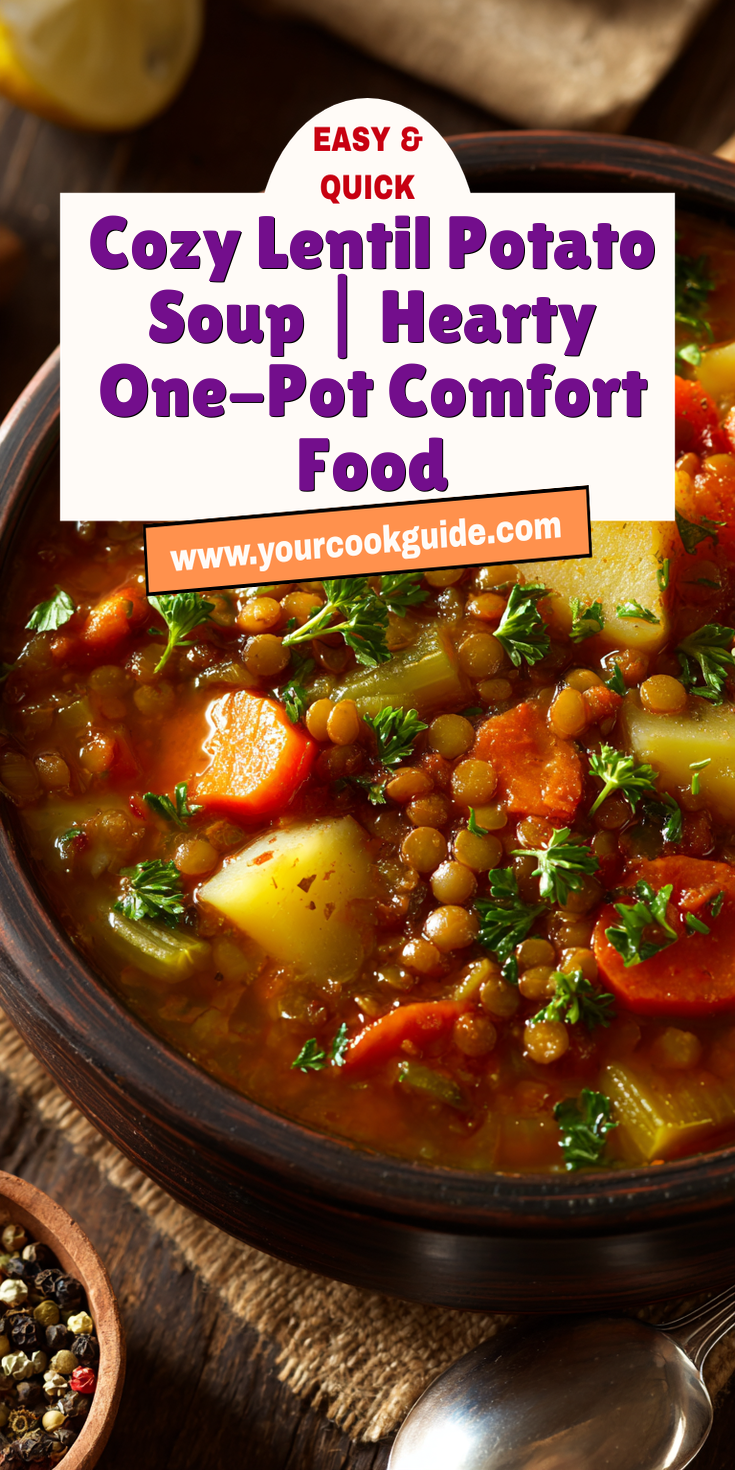 Cozy Lentil Potato Soup | Hearty One-Pot Comfort Food served warm with cozy spices