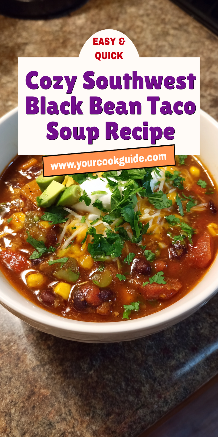 Cozy Southwest Black Bean Taco Soup Recipe served warm with cozy spices