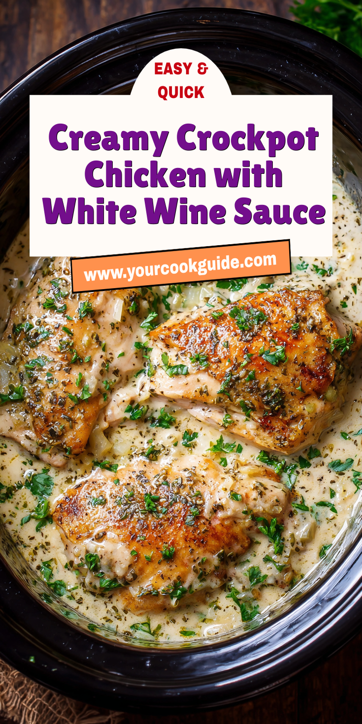 Creamy Crockpot Chicken with White Wine Sauce served warm with cozy spices