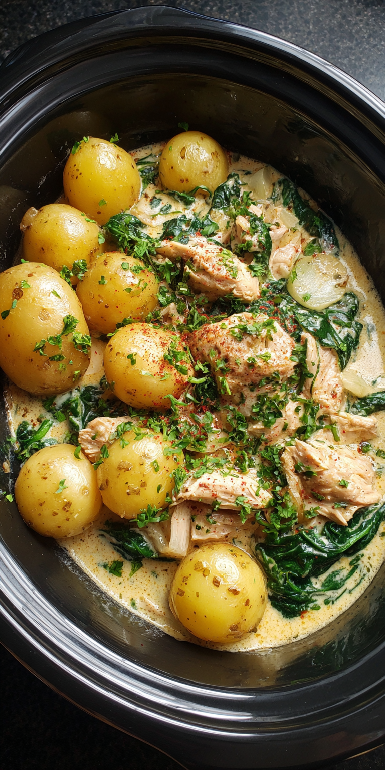 Crockpot Chicken Florentine served warm with cozy spices