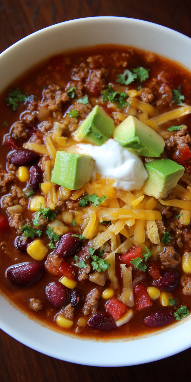 Easy 7 Can Ground Beef Taco Soup Recipe