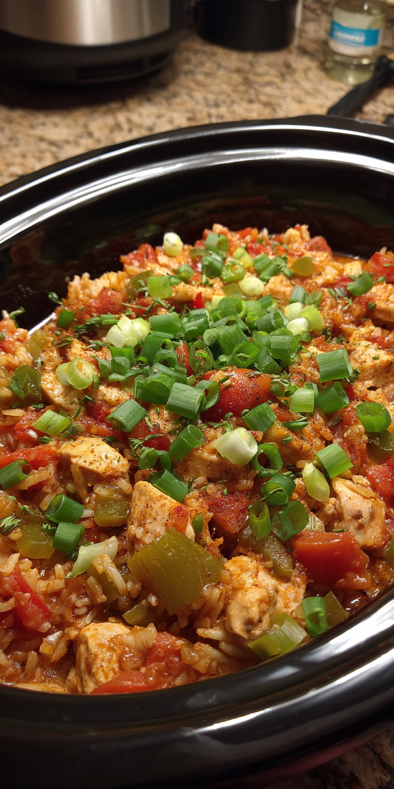 Easy Slow Cooker Chicken Jambalaya | One-Pot Dinner served warm with cozy spices