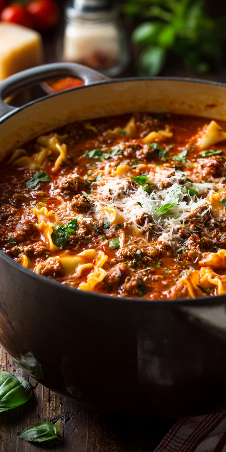 Fiery Spicy Italian Lasagna Soup: Cozy One-Pot Comfort served warm with cozy spices