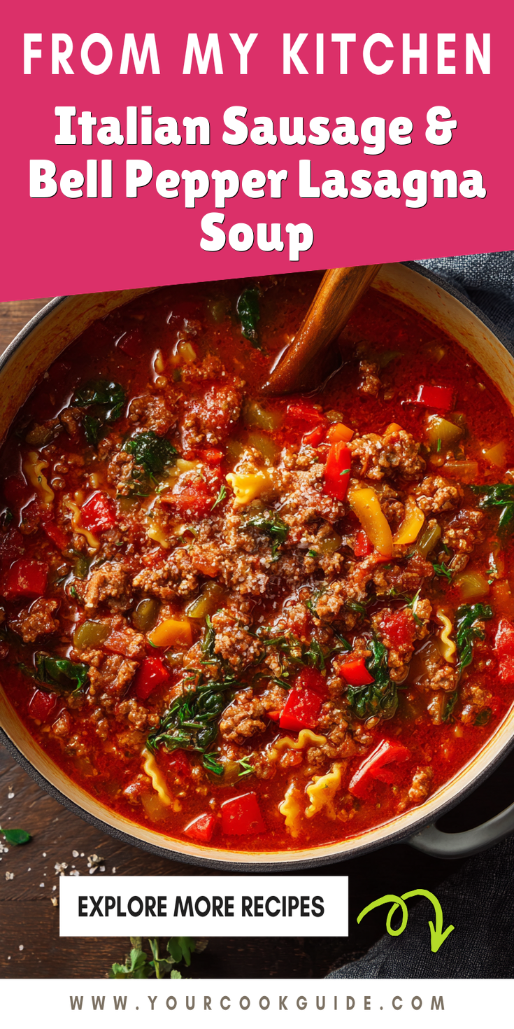Italian Sausage & Bell Pepper Lasagna Soup served warm with cozy spices
