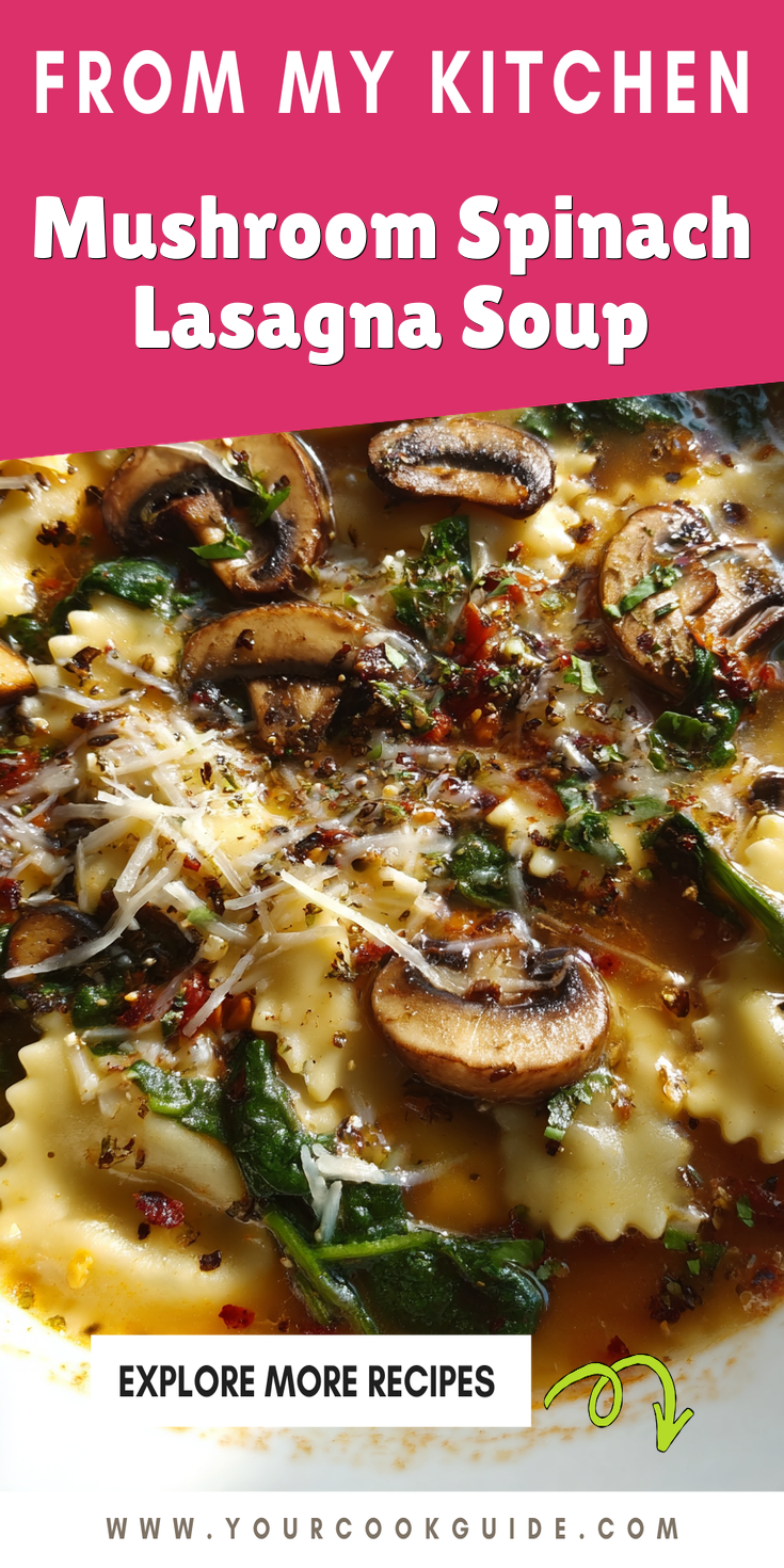 Mushroom Spinach Lasagna Soup served warm with cozy spices