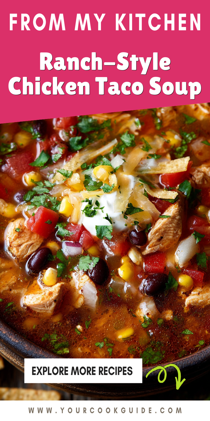 Ranch-Style Chicken Taco Soup served warm with cozy spices