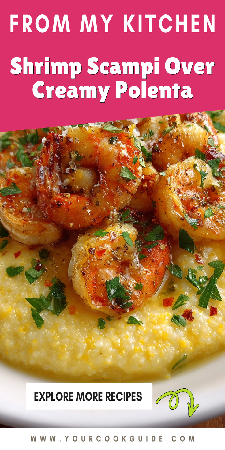 Shrimp Scampi Over Creamy Polenta served warm with cozy spices