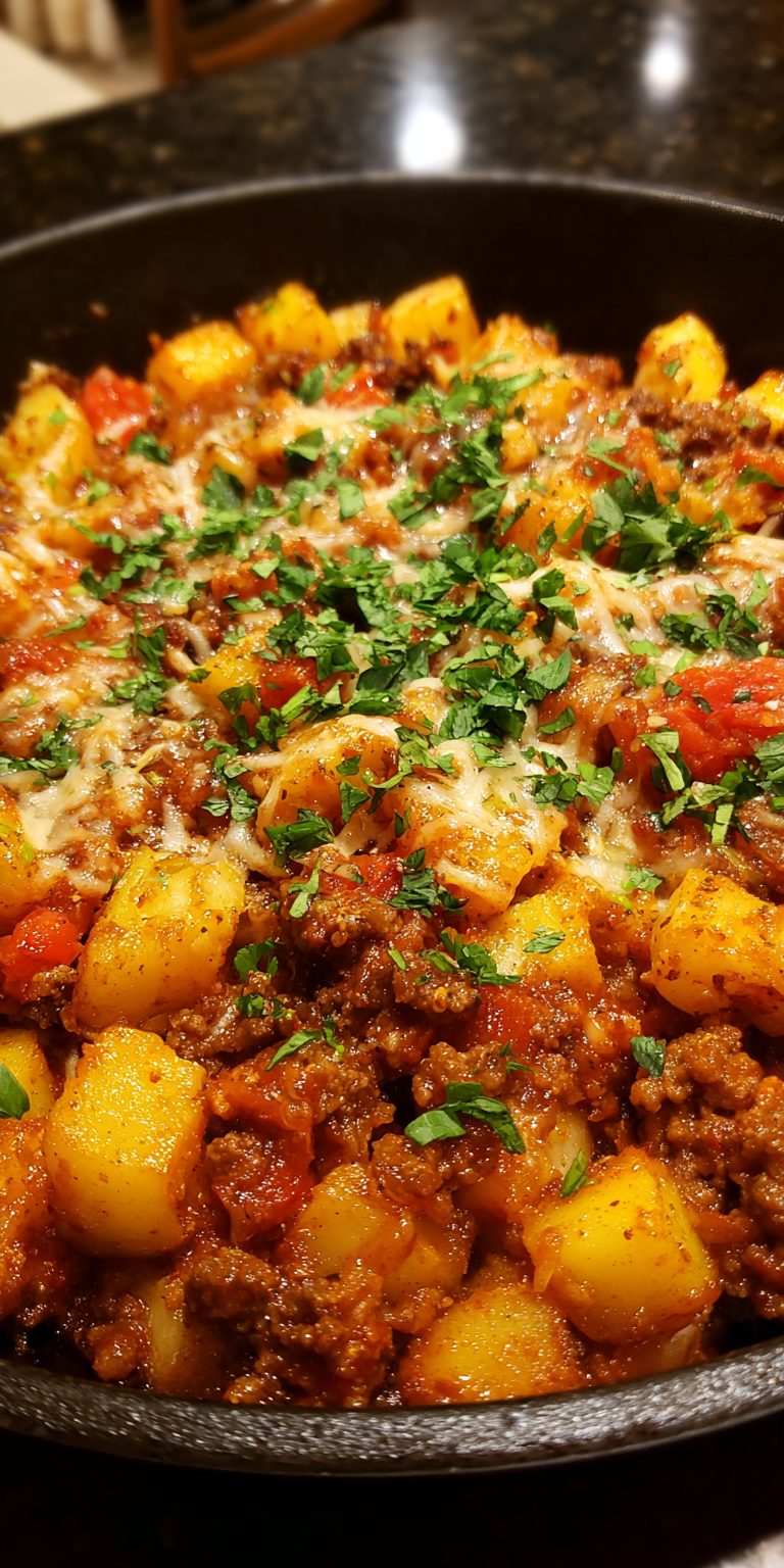 Smoky Chipotle Ground Beef & Potato Casserole | Easy Weeknight Dinner served warm with cozy spices