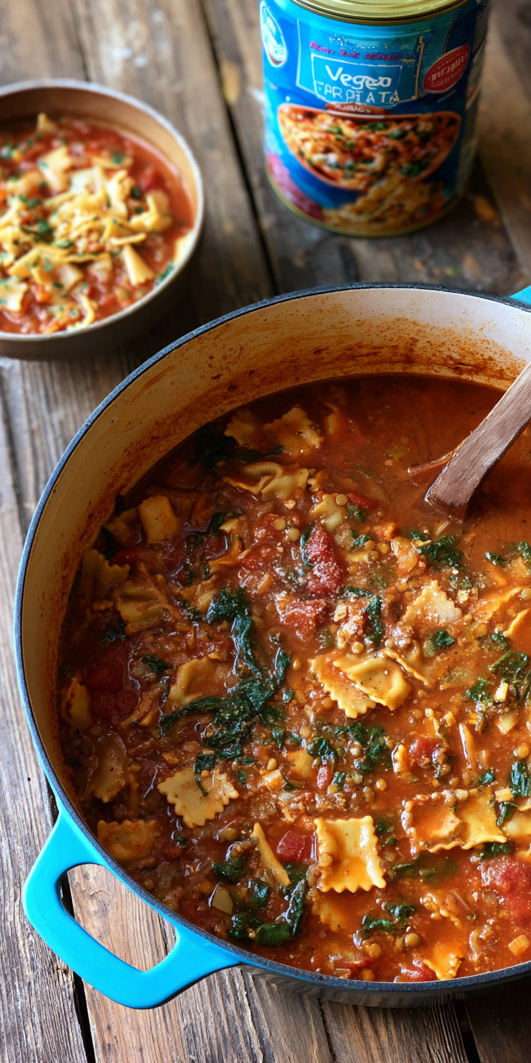 Vegan One-Pot Lasagna Soup served warm with cozy spices